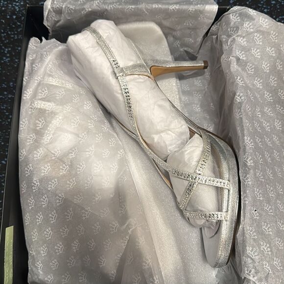 Nina Blossom Heel in Silver Satin - Picture 2 of 4